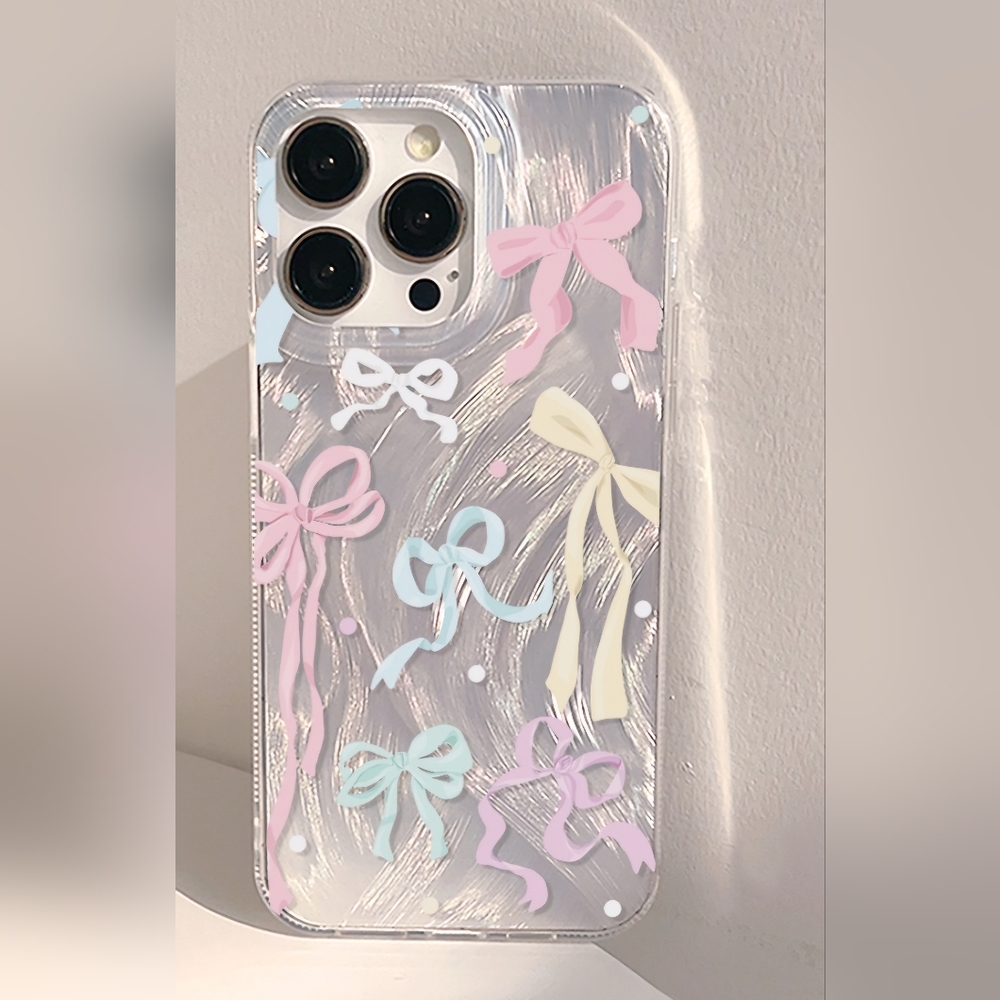 Brand new Apple IPhone 16 Pro Max Silver Colorful Bow Silicone Phone case